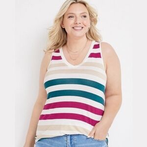24/7 by Maurices Mara Striped V-Neck Tank Top size medium